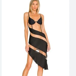 God Save Queens Black Asymmetric Cutout Midi Dress